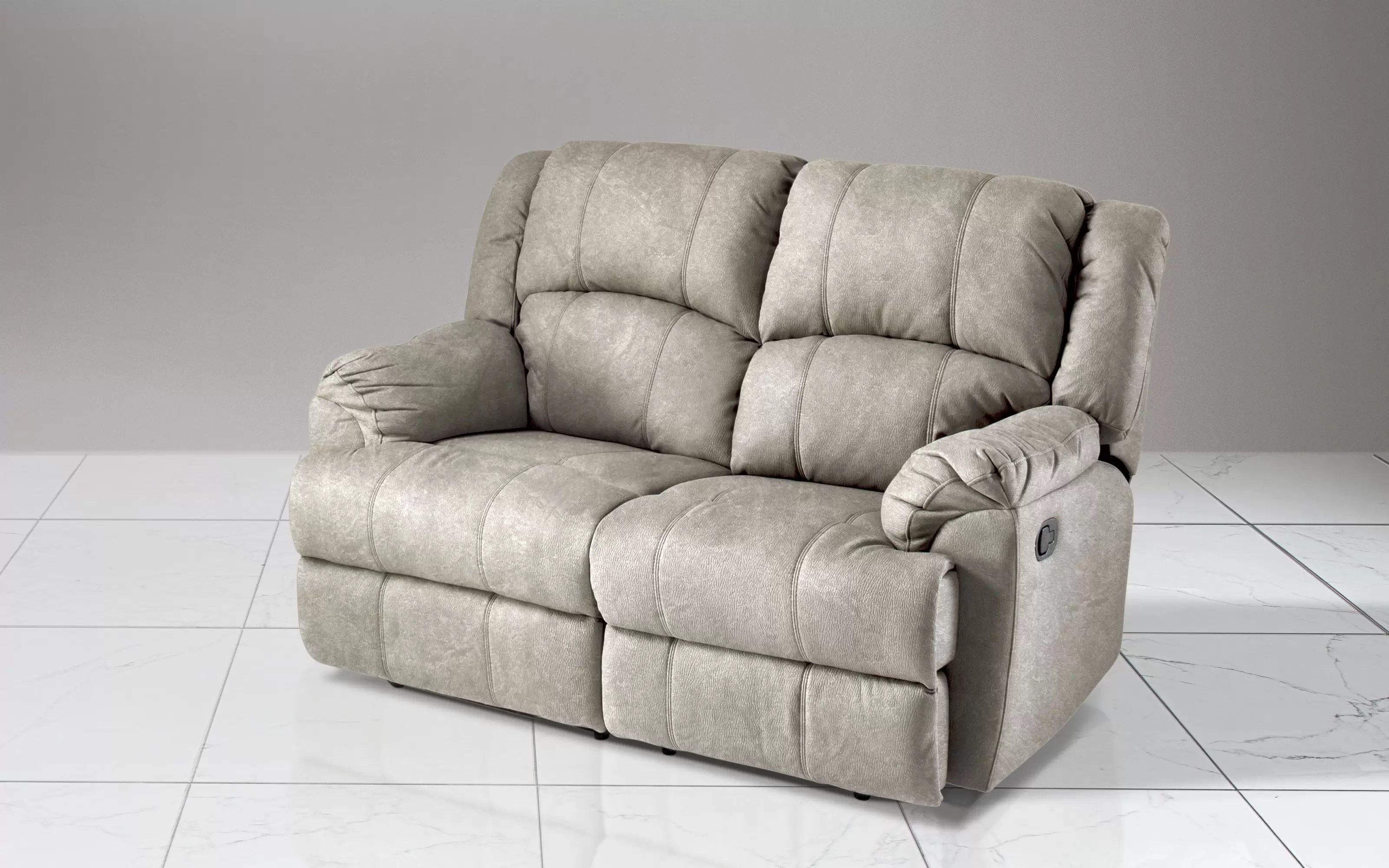 Divano 2 posti con 2 recliner elettrici. Similpelle effetto nabuk light