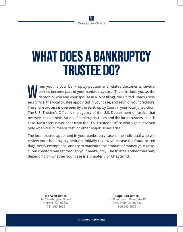 What Does a Bankruptcy Trustee Do? Daigle Law Office MA Bankruptcy
