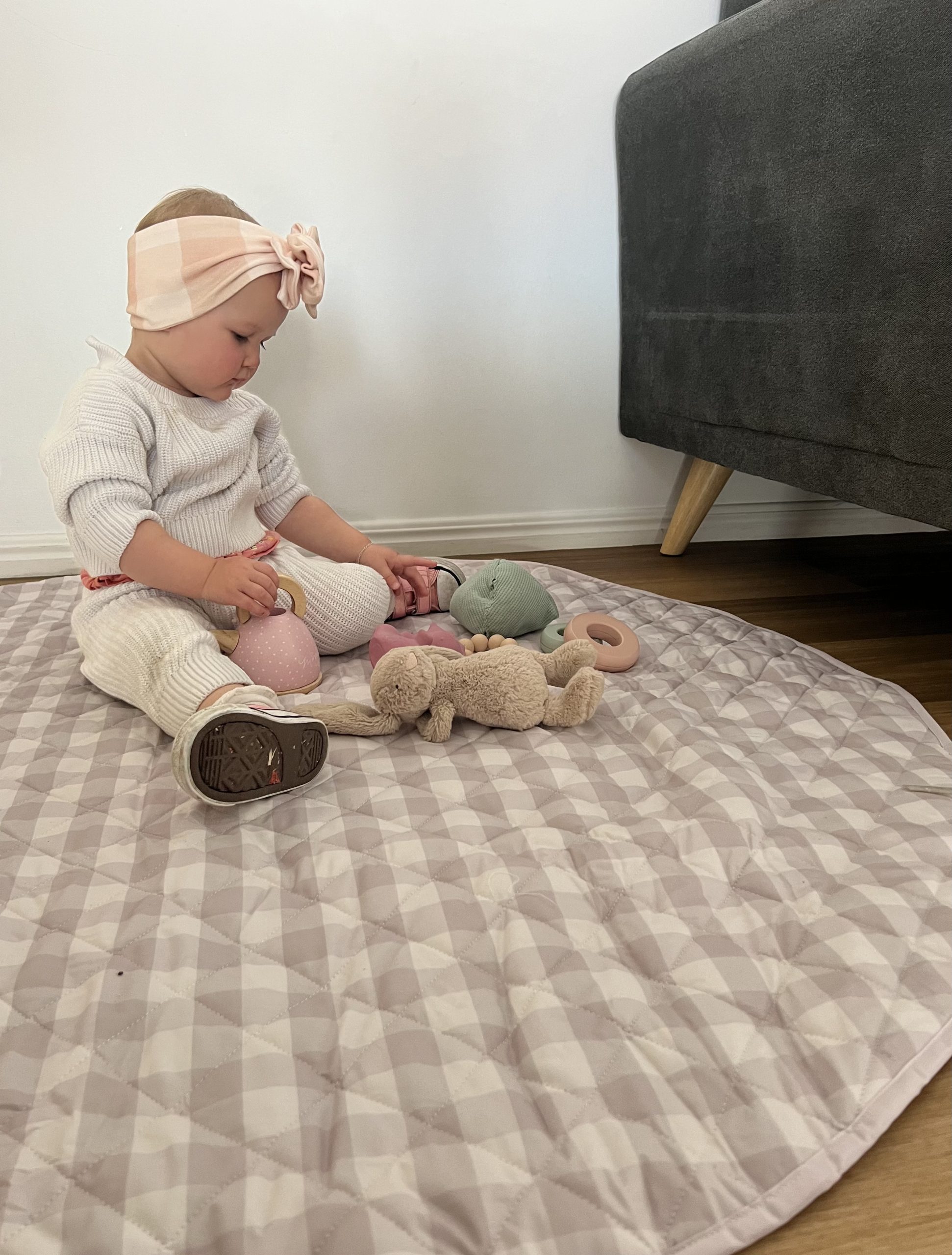 Quilted Waterproof Play Mat Blush Gingham Daiisy