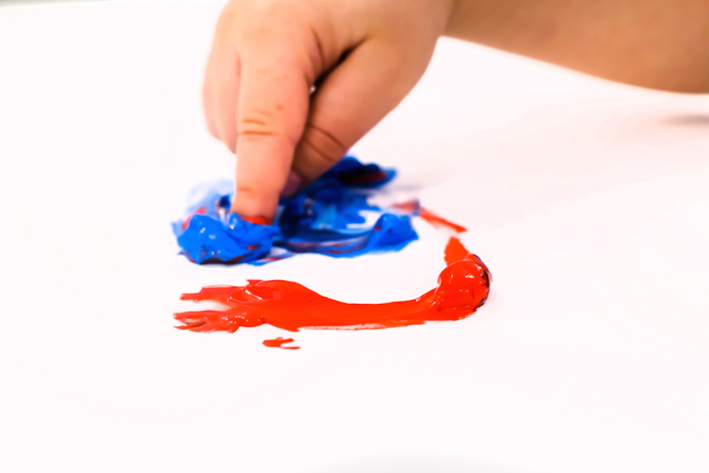 Education activities, children and toddlers with Finger Paints. LEARN
