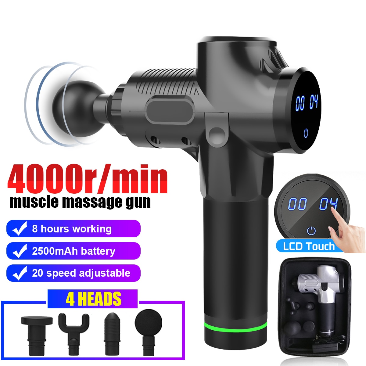 4000r/min Therapy Massage Guns 20Files LED Muscle Massager Pain Sport