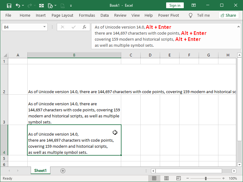 Line breaks in Excel
