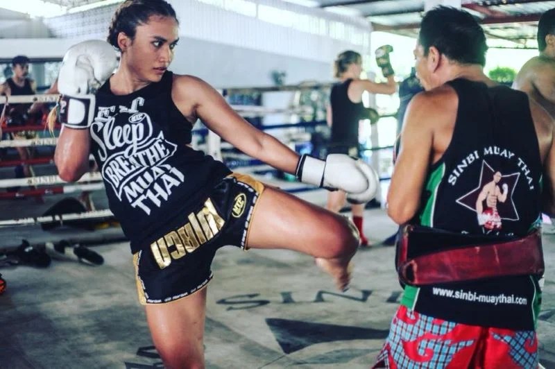 Exercise of Muay Thai Training with Boxing in Thailand for Women