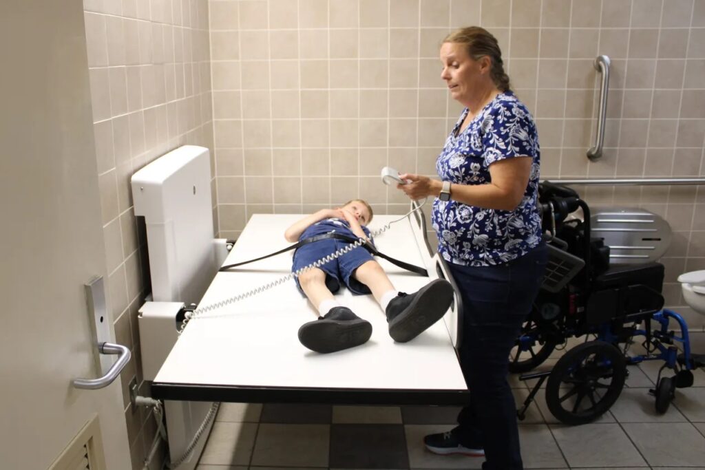 More restrooms have adultsized changing tables to help people with