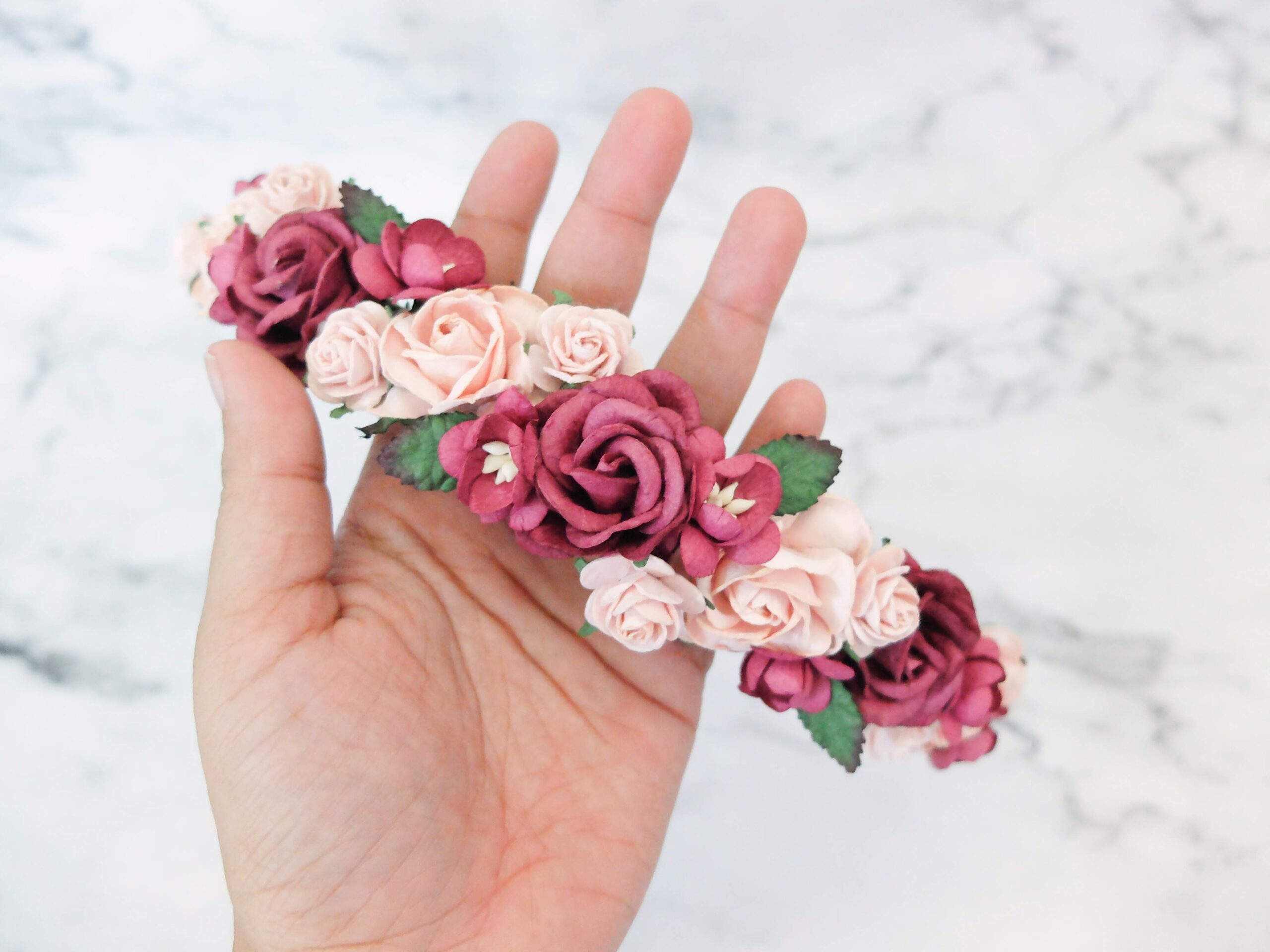 Blush pink burgundy flower crown bridal flower headpiece