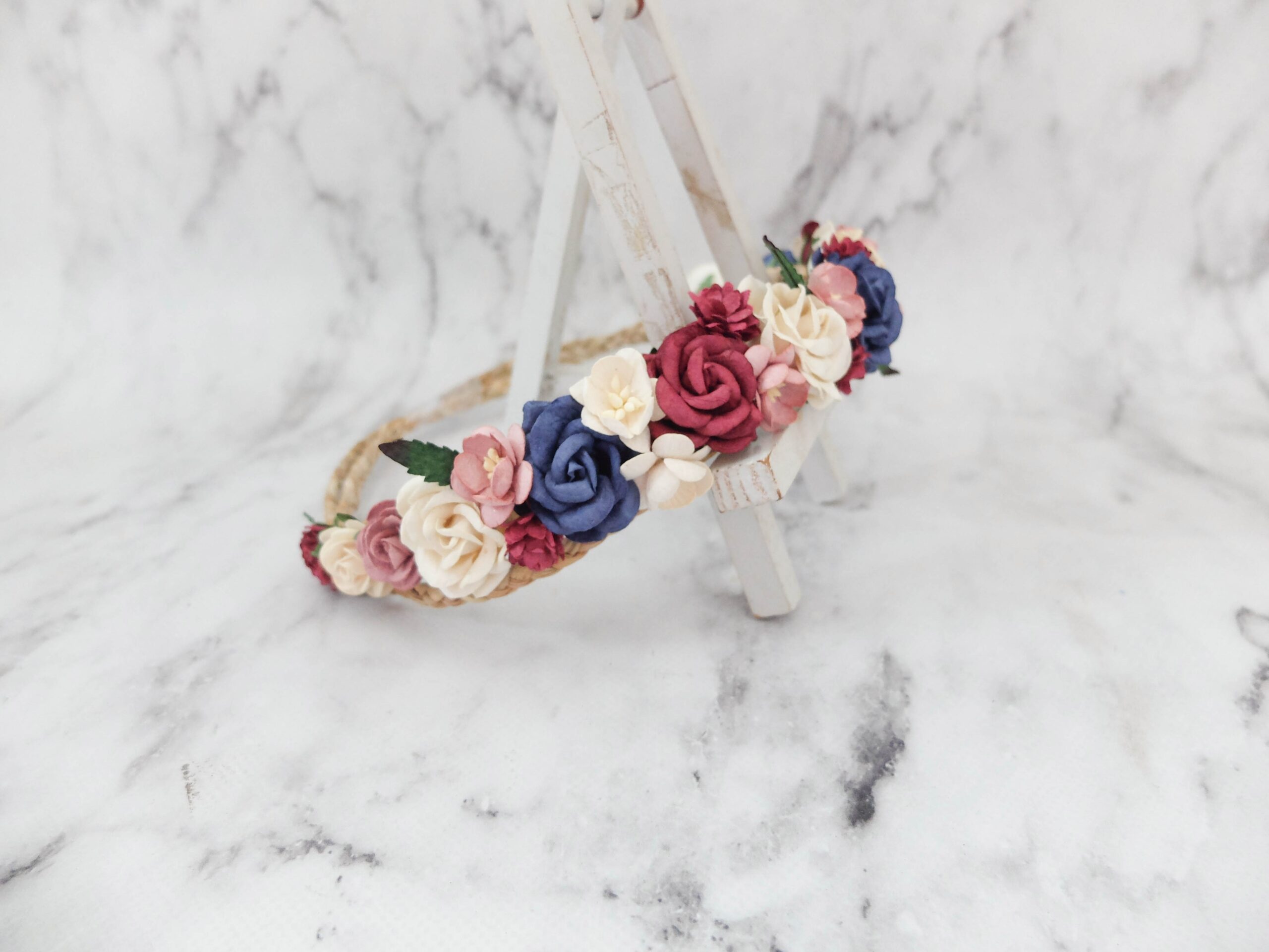 navy blue burgundy ivory mauve wedding flower crown headpiece flower girls