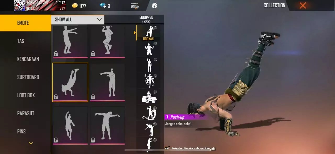 Emote Push Up Free Fire (FF) Ubah Deskripsi! SPIN