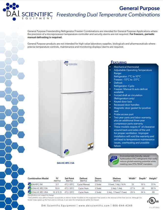 DAI Scientific DAIHCRFC15A Refrigerator / Auto Defrost Freezer