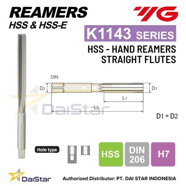 K1143 Series HSS Hand Reamers Straight Flutes YG1