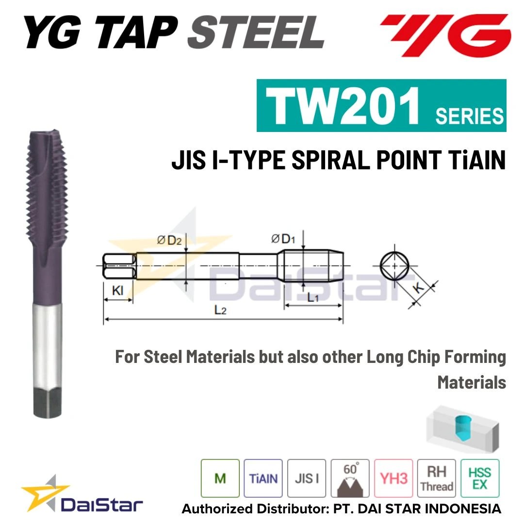 TW201 Series Spiral Point Taps for Hard To Machine Materials YG1