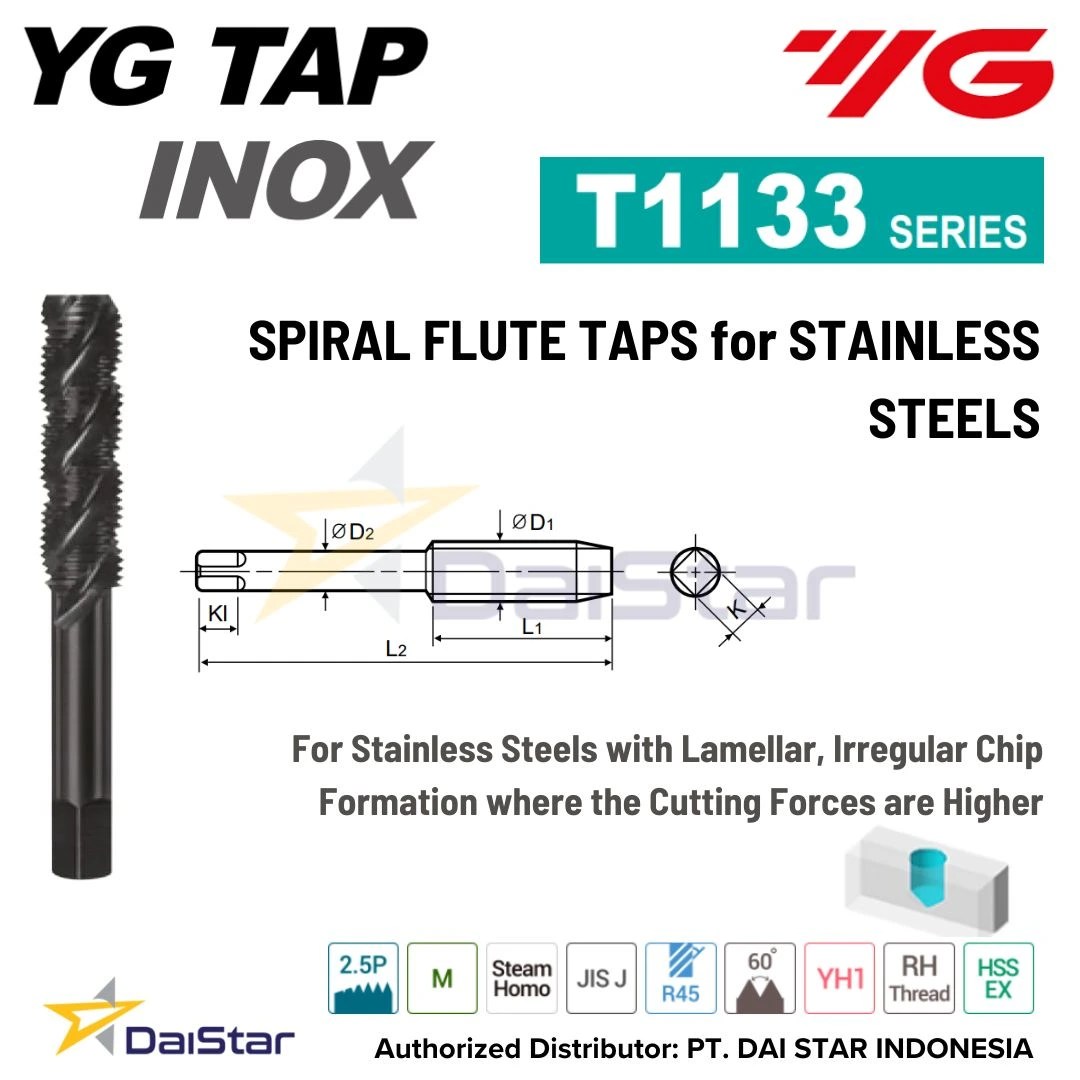 T1133 Series JTYPE Spiral Flute Taps for Stainless Steel YG1