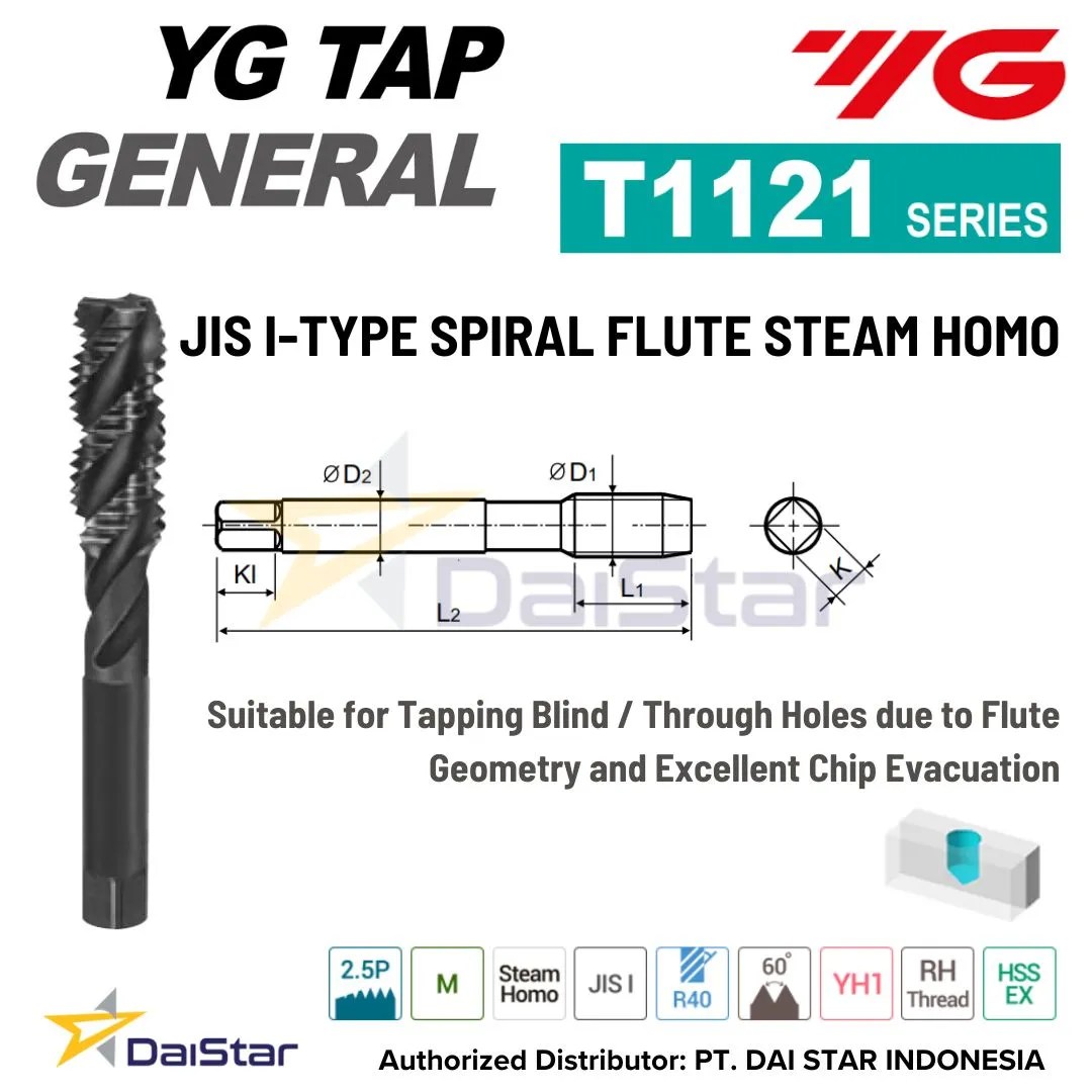 T1121 Series ISP Spiral Flute Taps for General Purpose YG1