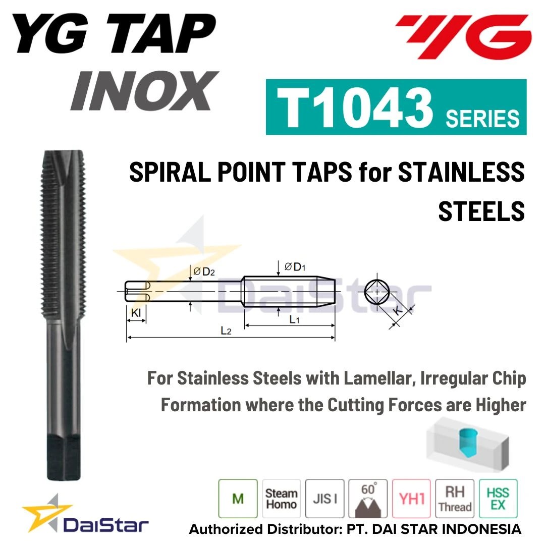 T1043 Series JTYPE Spiral Point Tap for Stainless Steel