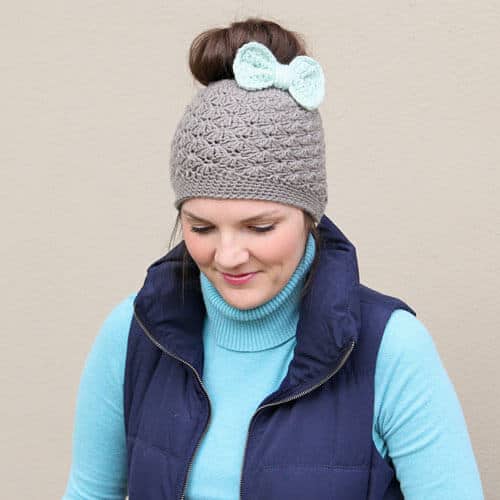 Shell Stitch Messy Bun Crochet Hat Pattern Daisy Cottage Designs