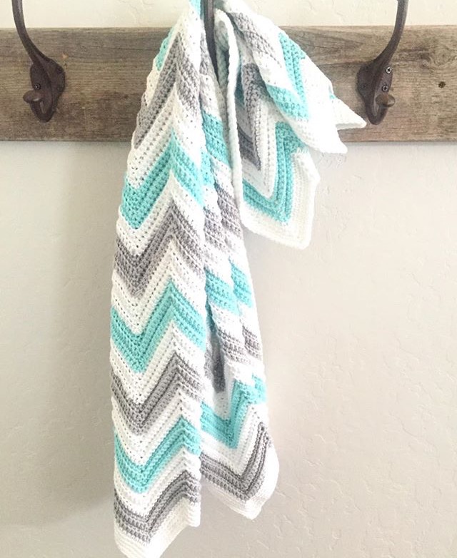 Single Crochet Chevron Blanket in Mint, Gray, and White Daisy Farm Crafts