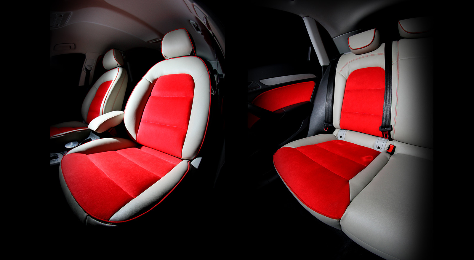Audi Q3 Custom Seat Interior White Leather & Red Alcantara Custom