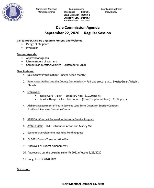 Dale County Alabama > County Commission > Commission Meetings