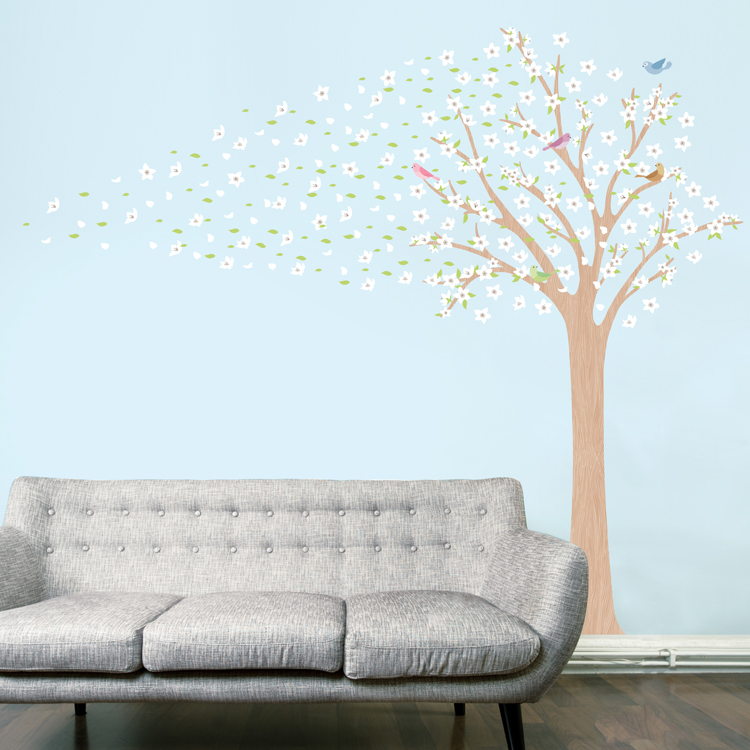 Blossoming Spring Tree with Birds Printed Wall Decals