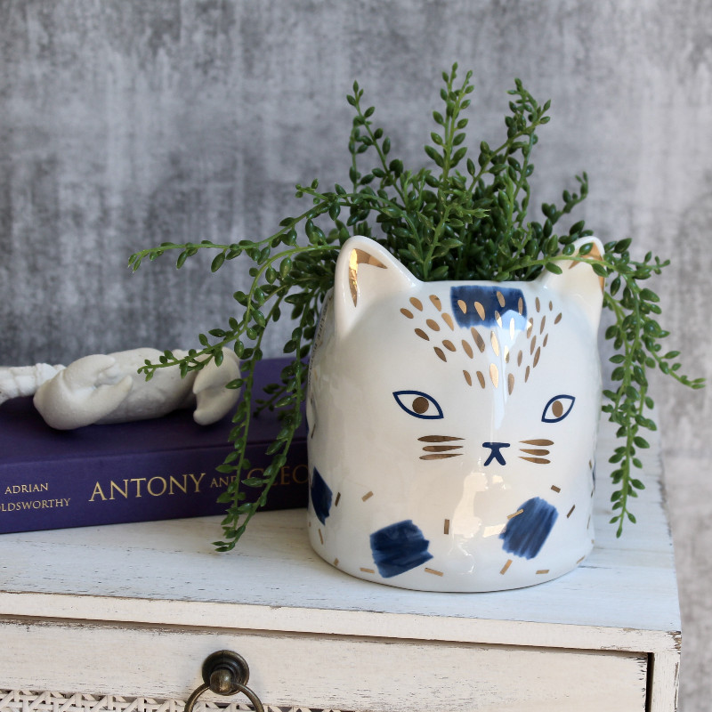 Blue White Cat Ceramic Pot Planter Dalisay