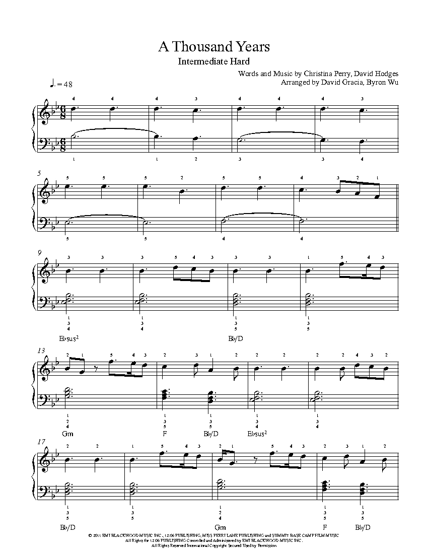 A Thousand Years by Christina Perri Piano Sheet Music