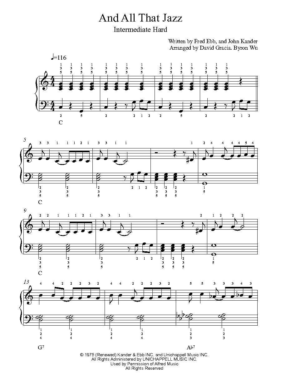 And All That Jazz by Chicago Piano Sheet Music Intermediate Level