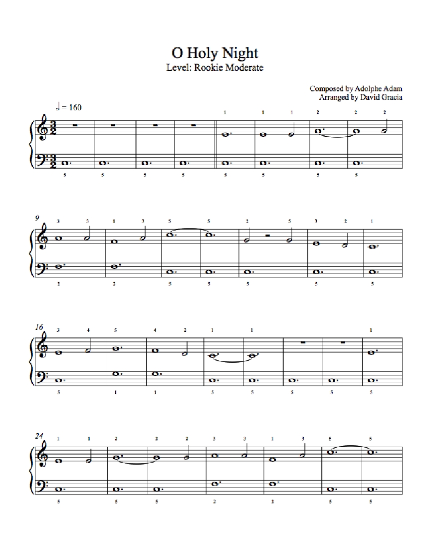 O Holy Night by Traditional Piano Sheet Music Rookie Level