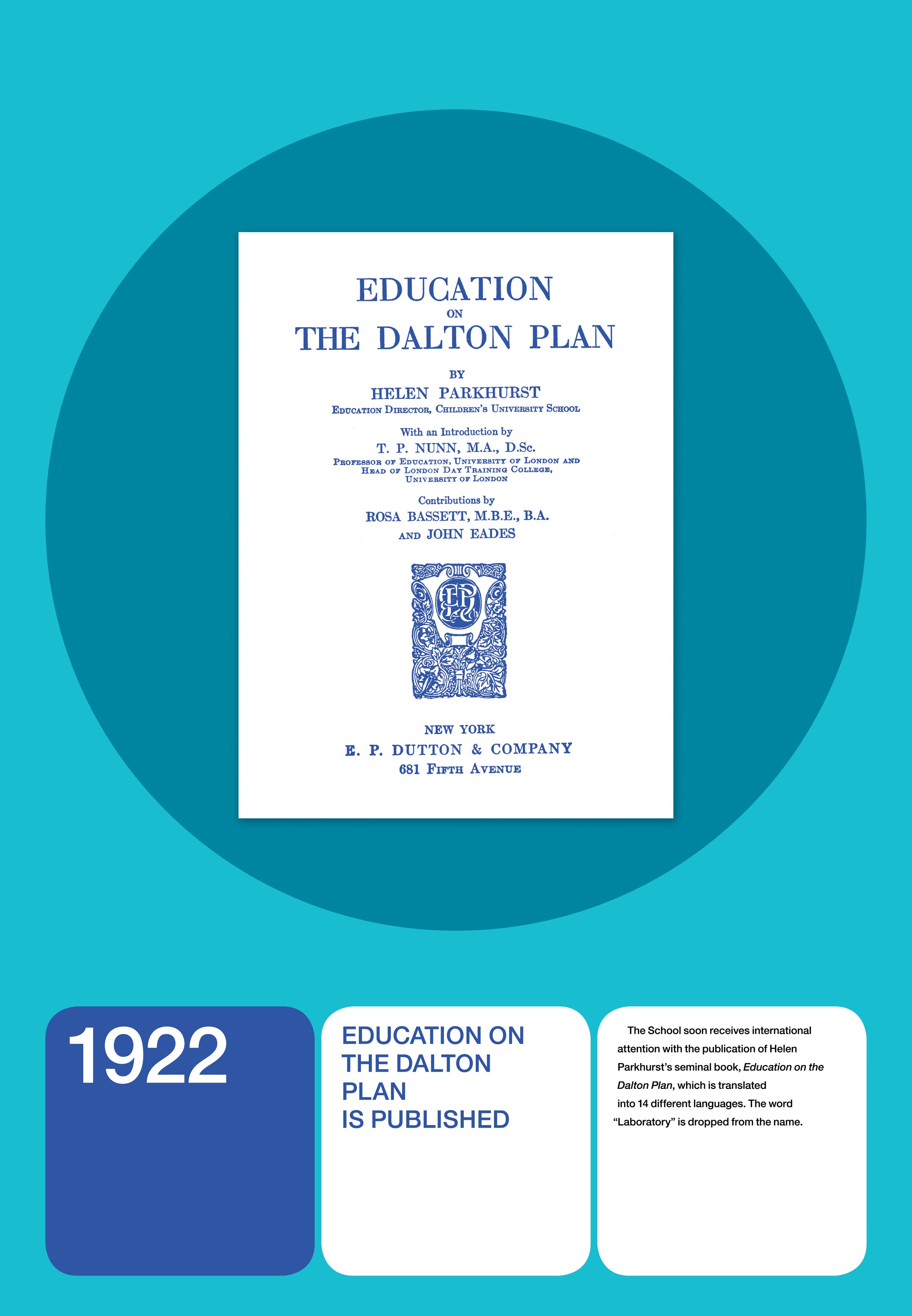 1922 EDUCATION ON THE DALTON PLAN IS PUBLISHED Dalton 100