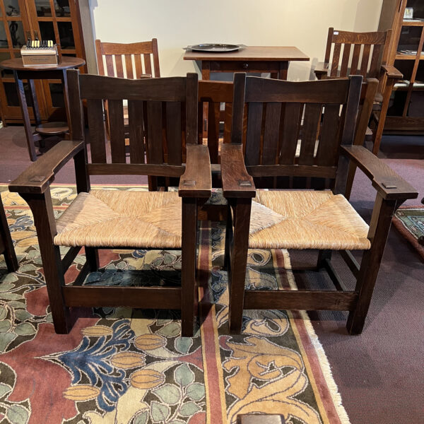 Pair of Gustav Stickley VBack Arm Chairs, Circa 19021903 HOLD