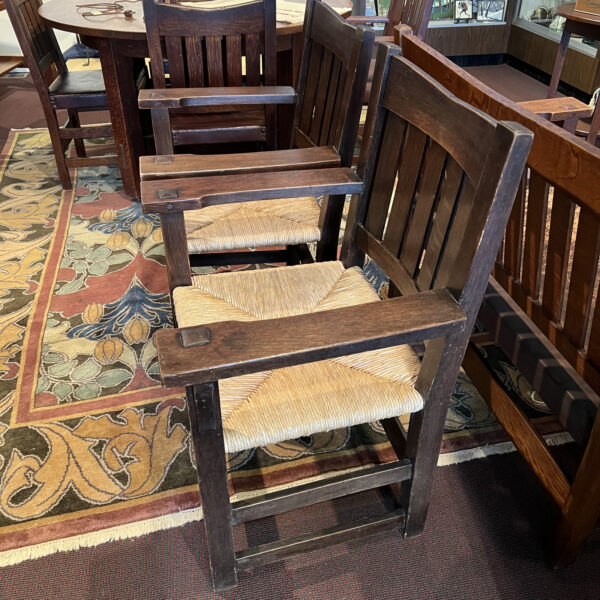Pair of Gustav Stickley VBack Arm Chairs, Circa 19021903 HOLD
