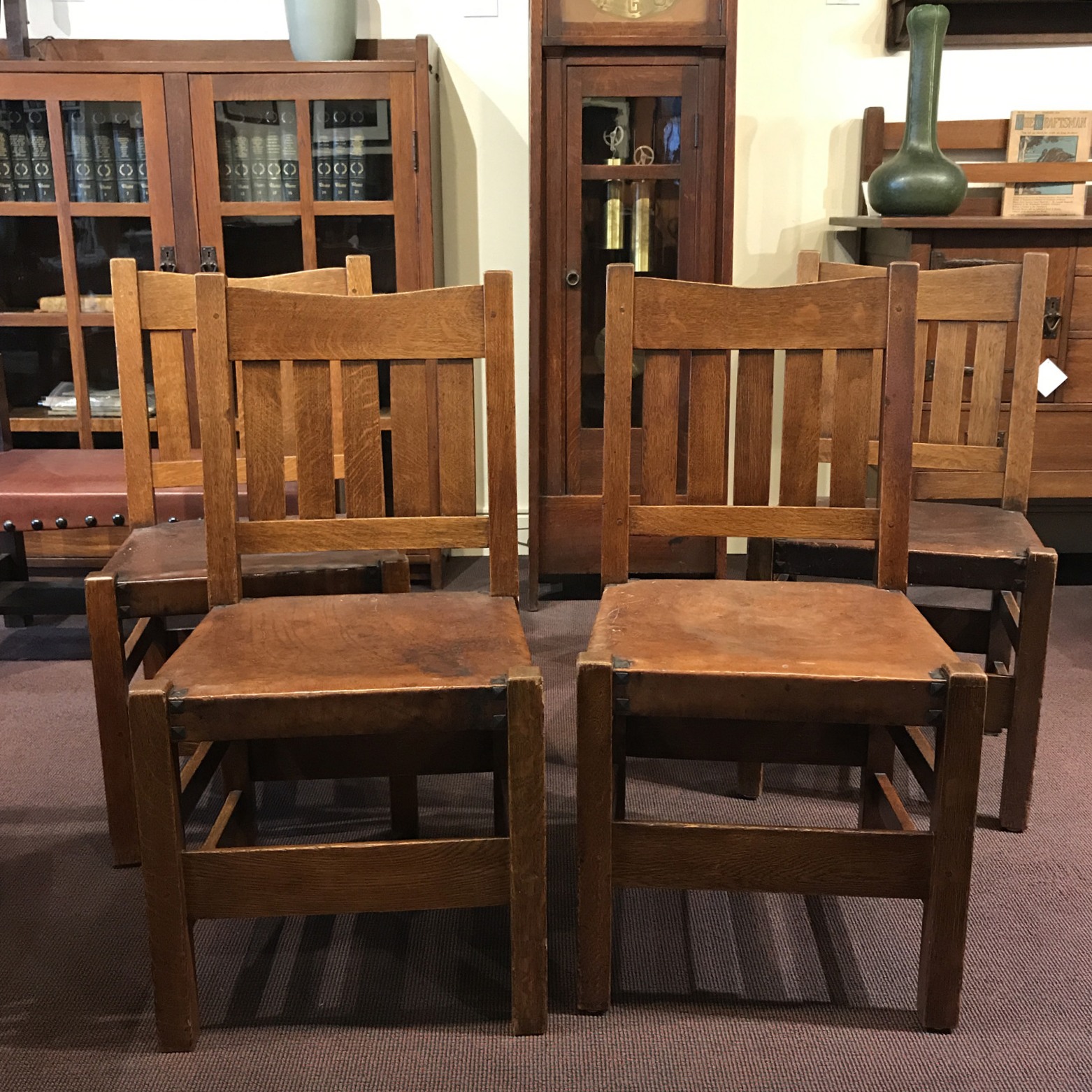 Gustav Stickley Set of Four VBack Dining Chairs Dalton's American