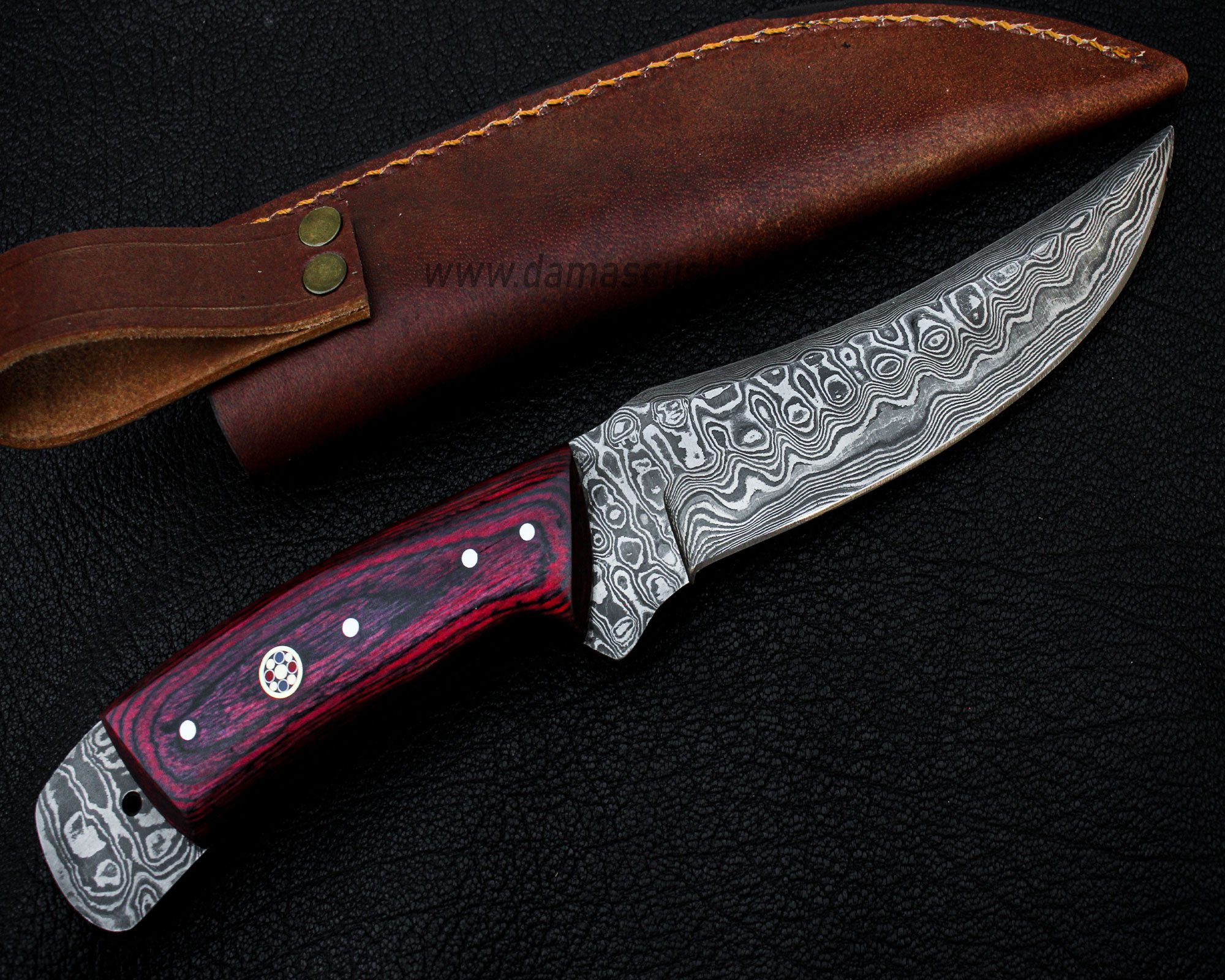 Damascus handmade skinner knife with leather sheath 2024