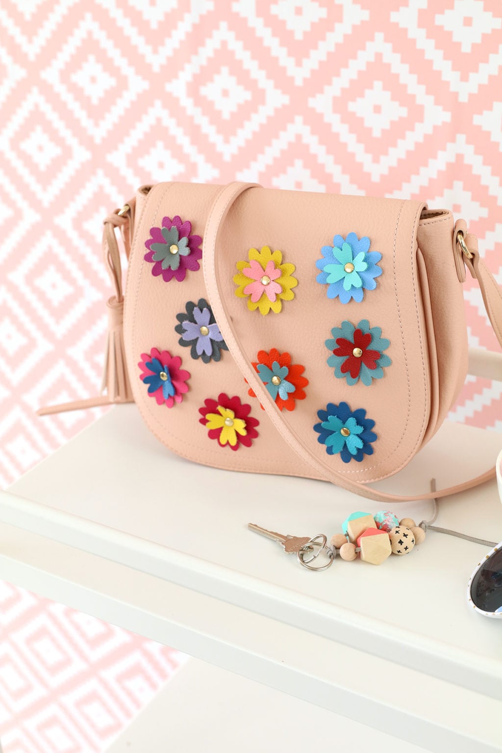 DIY Leather Flower Crossbody Purse Damask Love