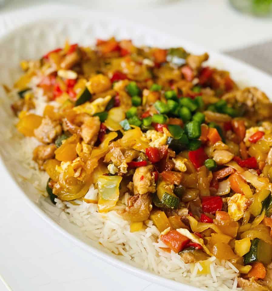 Stir Fired Basmati rice with Chicken and Veggies Damiani Sicilian