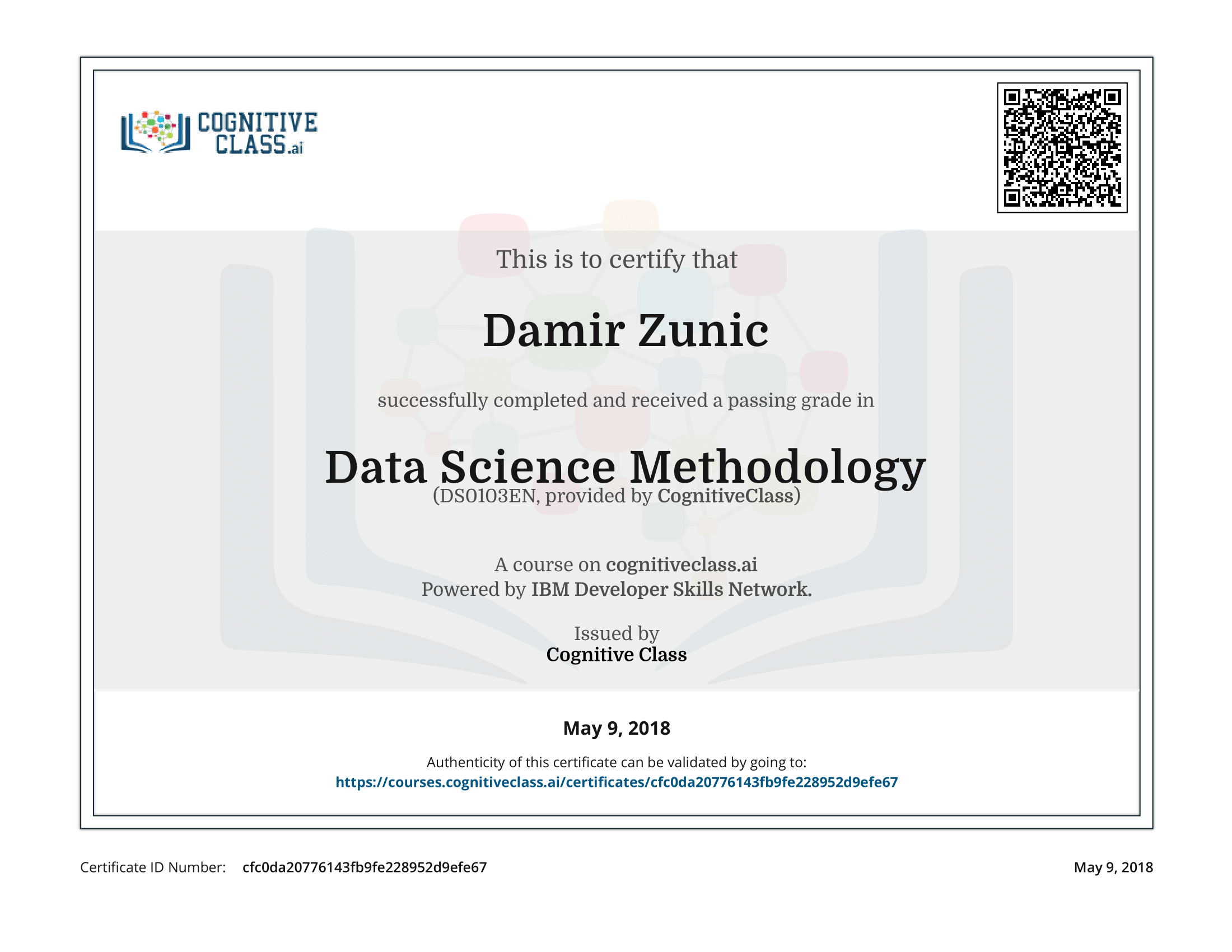 Certificate Data Science Methodology IBM Cognitive Class