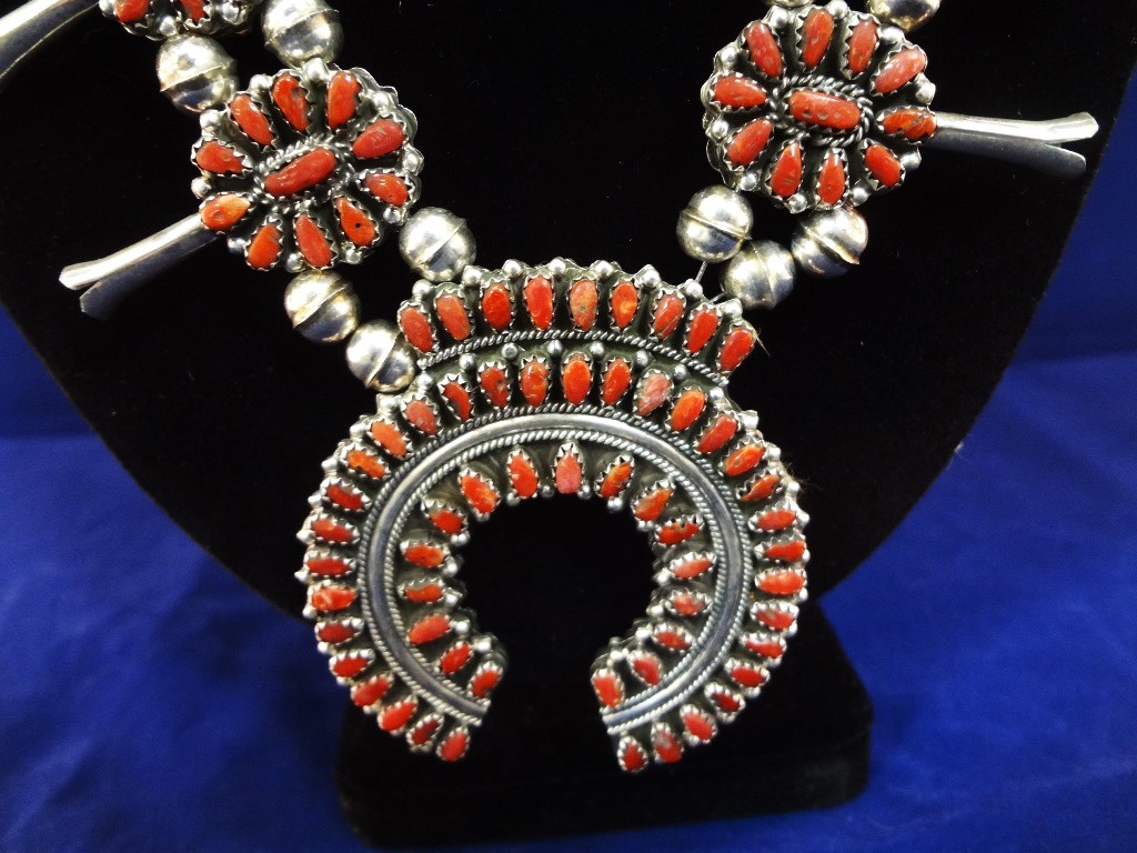 Lot Detail Navajo Turquoise Coral Double Sided Squash Blossom