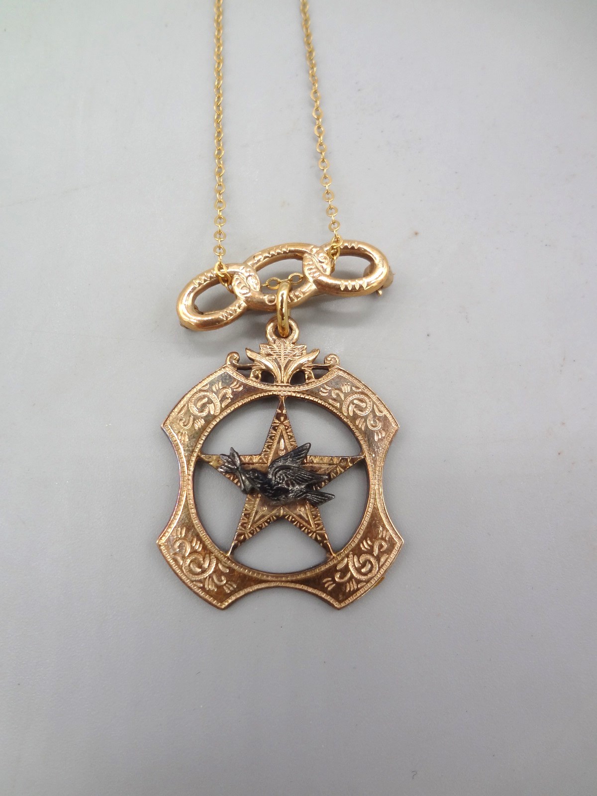 Lot Detail 10k Yellow Gold Fraternity Peace Necklace with Pendant