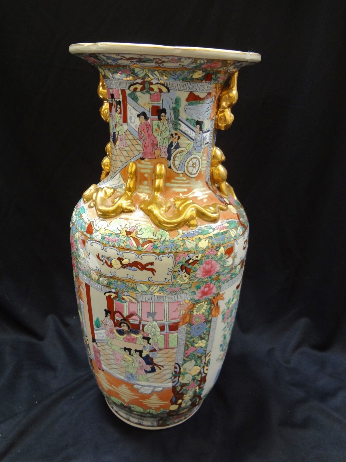 Lot Detail Massive Asian Floor Vase Snake Gilt Handle Accent