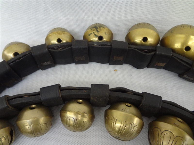 Lot Detail Vintage Brass Sleigh Bells (2) Sets No. 115 on Leather Strap