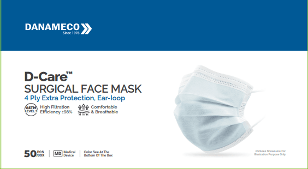 Extra Protection Face Mask, 4 Ply, EarLoops DanamecoDanameco