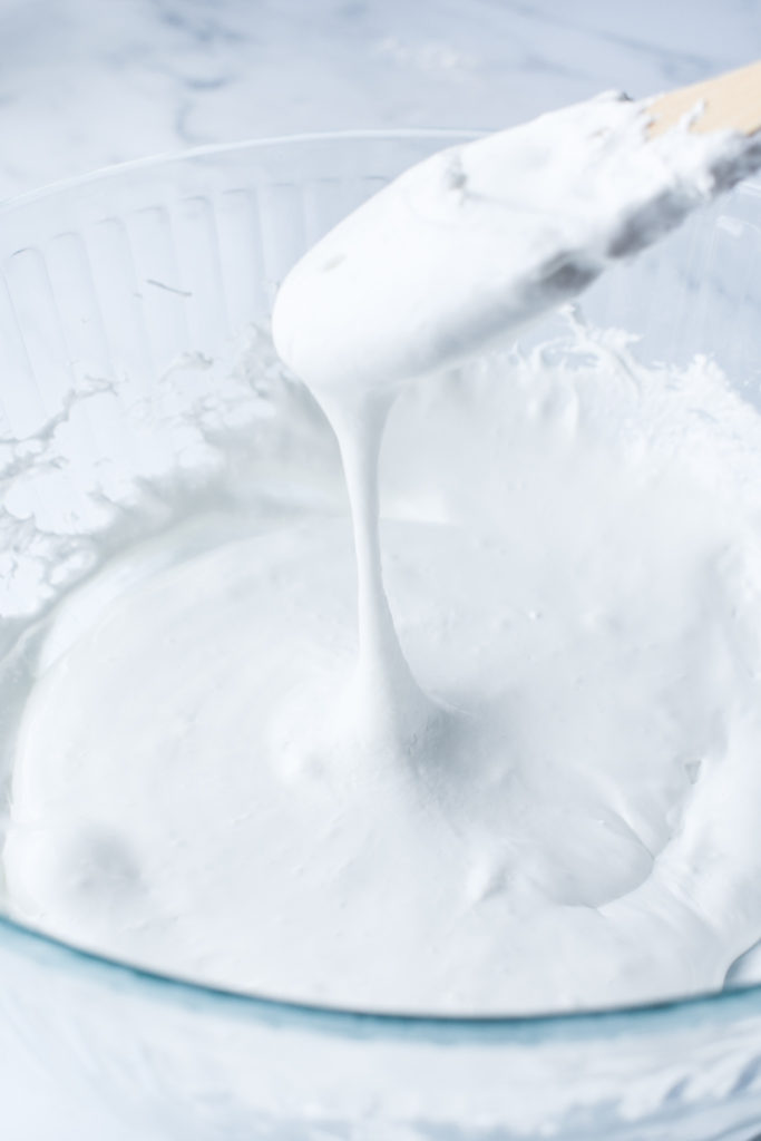 Melted marshmallows in a glass bowl