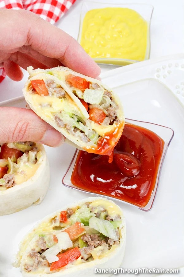 Easy Cheeseburger Pinwheels Dancing Through the Rain
