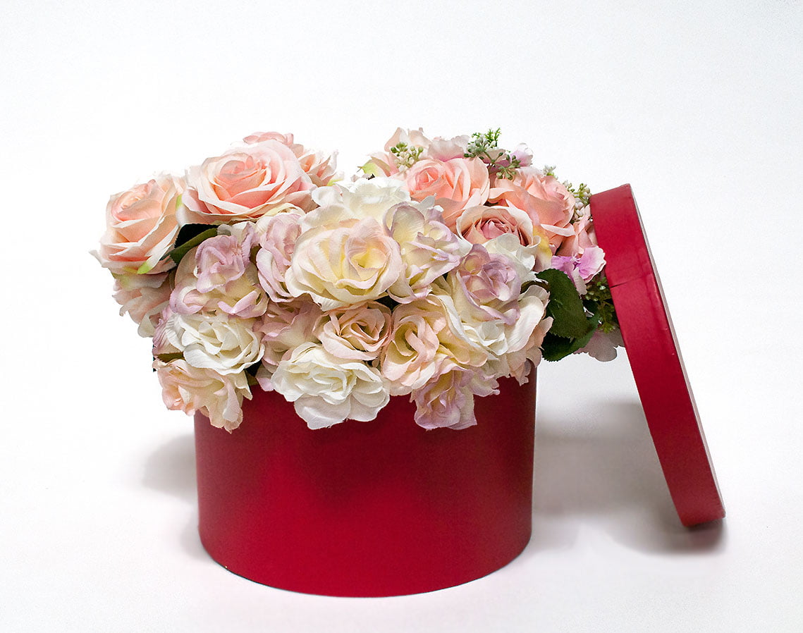 RW17006P Red Round Flower Box with Plastic Liner D & E Floral Supplies