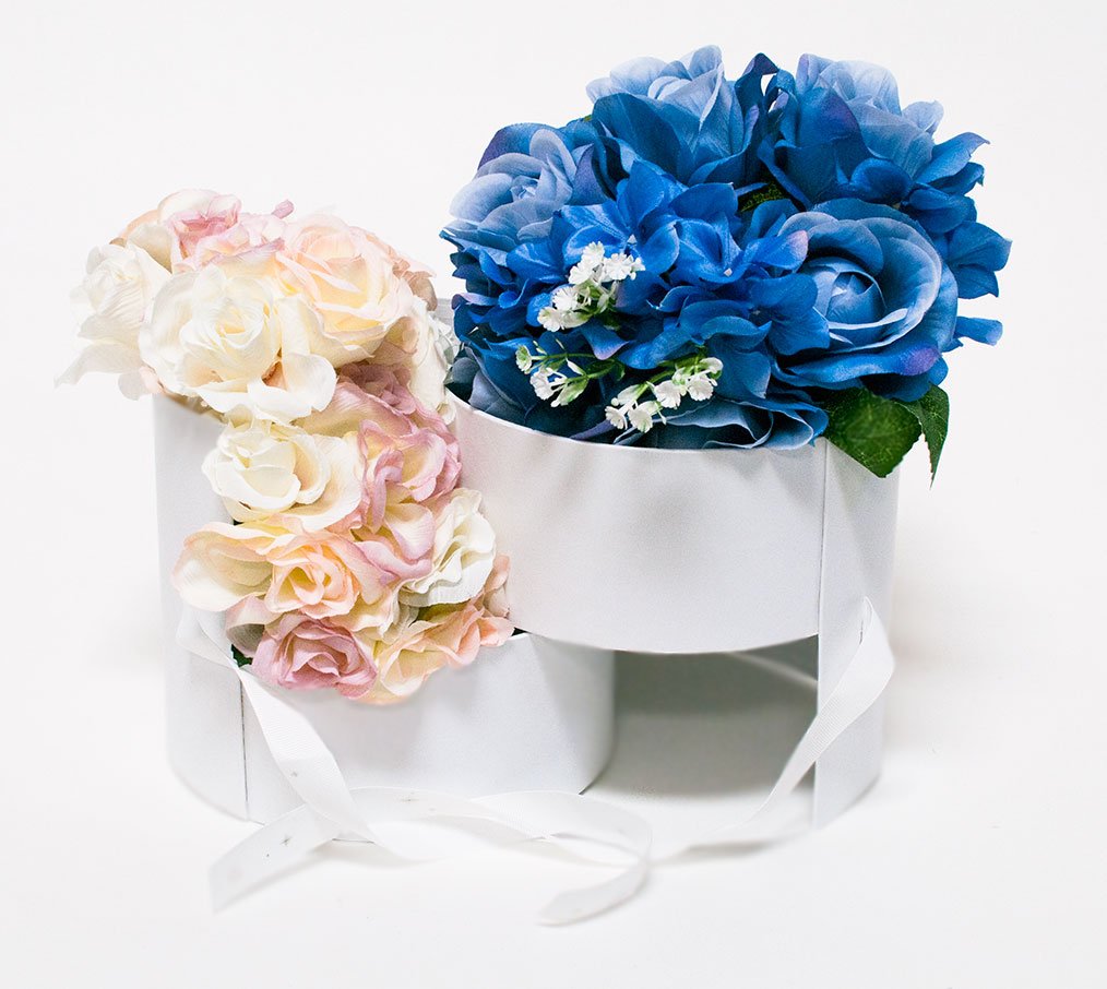 W9591 Double Layer White Round Flower Box with Window Lid (TwoLayers