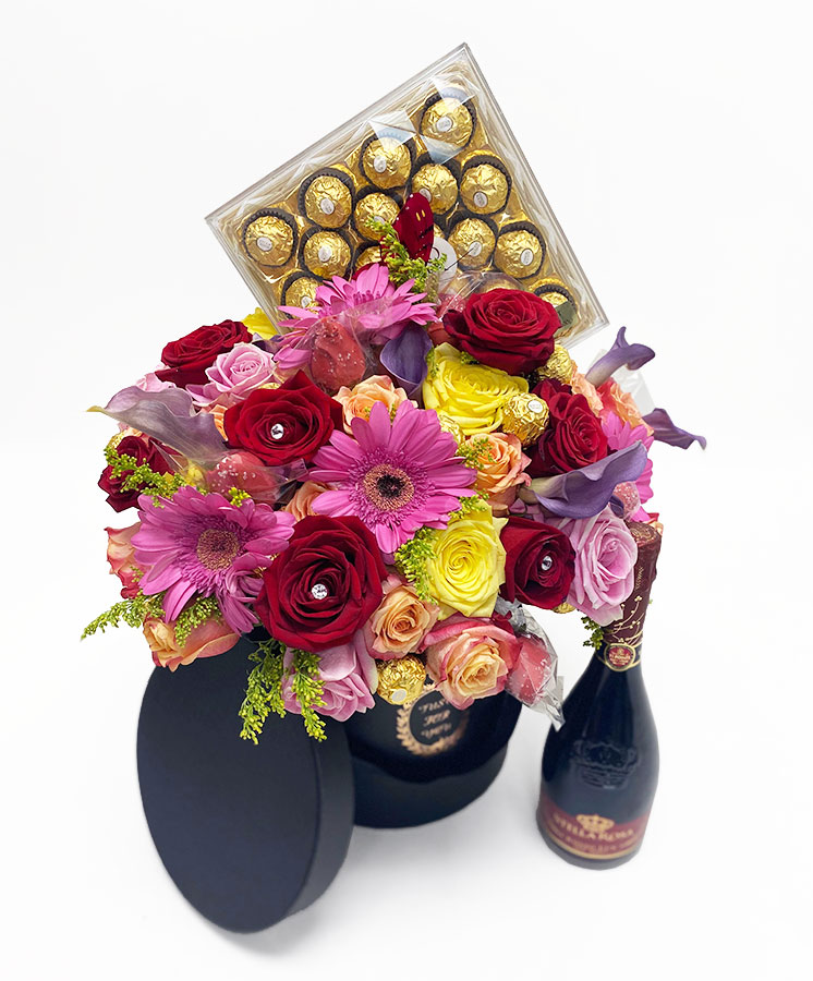 W9215 Black "Just for You" Tall Round Flower Box Set of 3 D & E