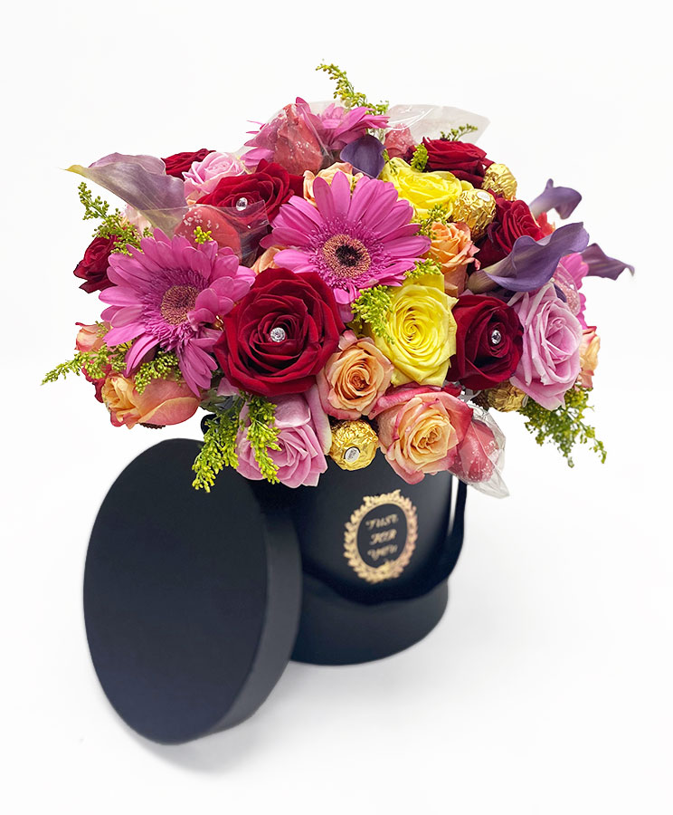 W9215 Black "Just for You" Tall Round Flower Box Set of 3 D & E