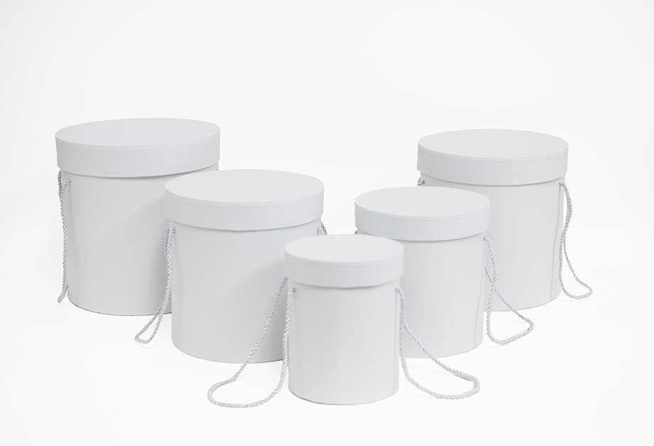 D060White Set of 5 White Tall Round Flower Box D & E Floral Supplies