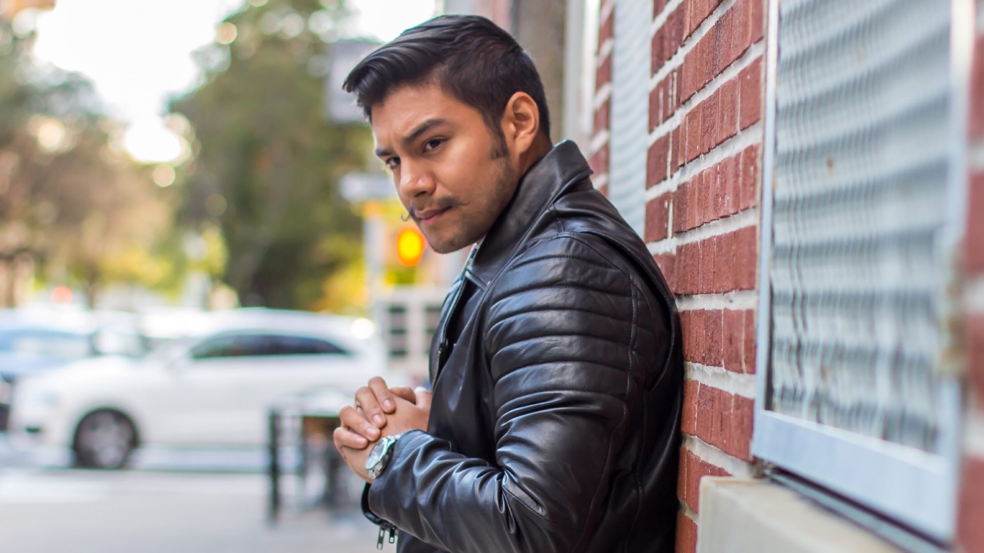 LEATHER JACKET WITH A SHIRT AND TIE Dandy In The Bronx